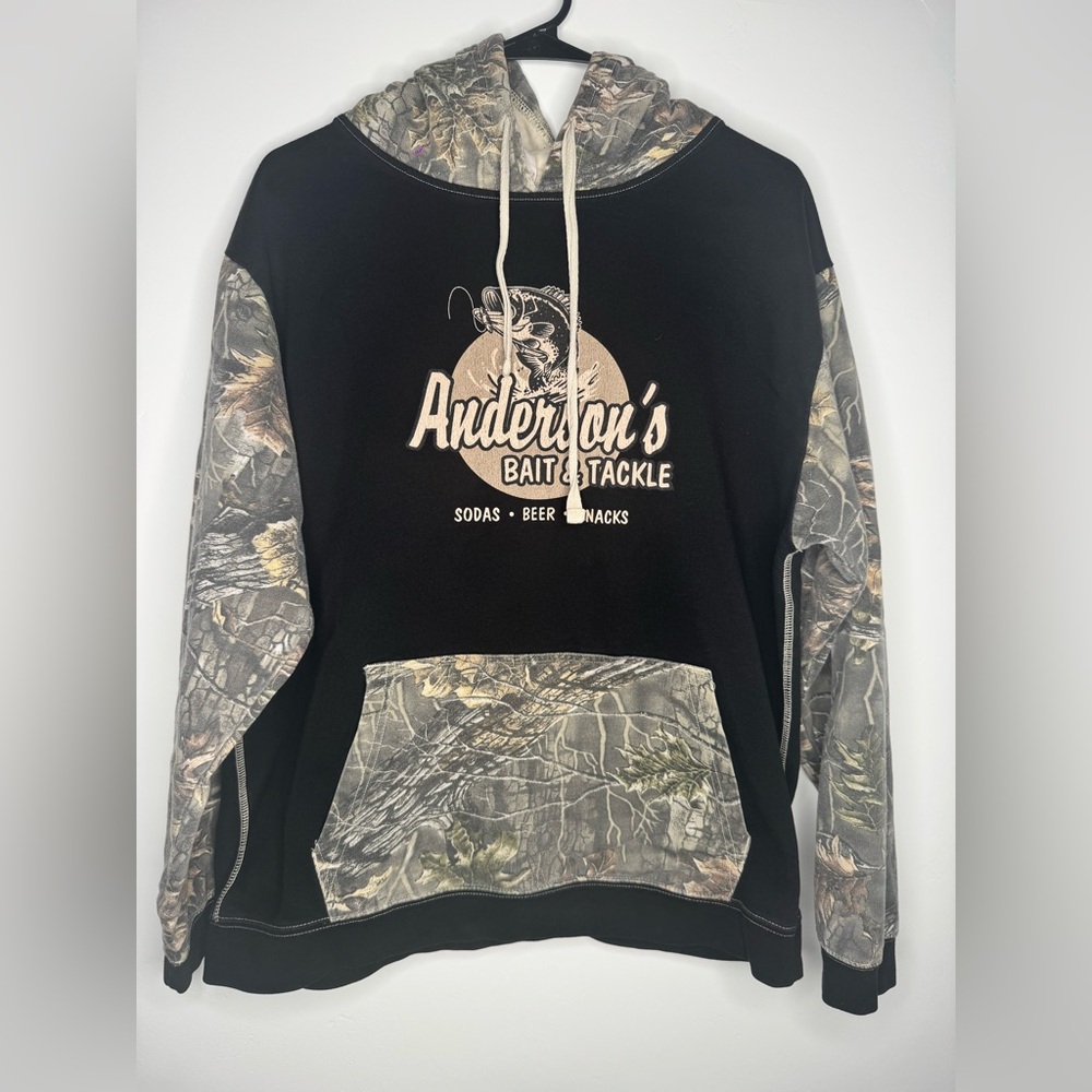 Camo Hunting Pullover Fishing Hoodie Black and Camouflage Men's Sweater